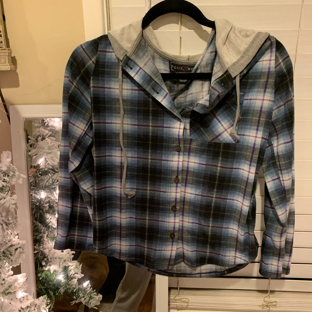 Cute Flannel Hoodie Blouse